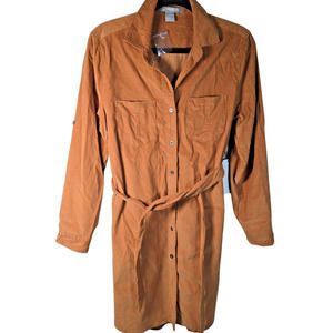 Lucky Brand Shirt Dress Women Medium Brown Corduroy Button Down NEW Pockets Belt